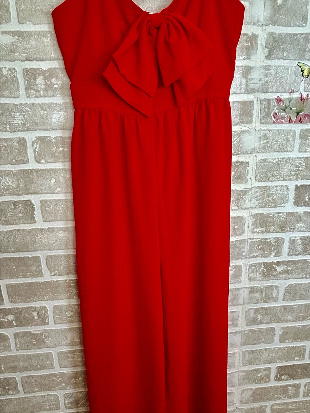 Sleeveless Red Jumpsuit with Front Tie Detail